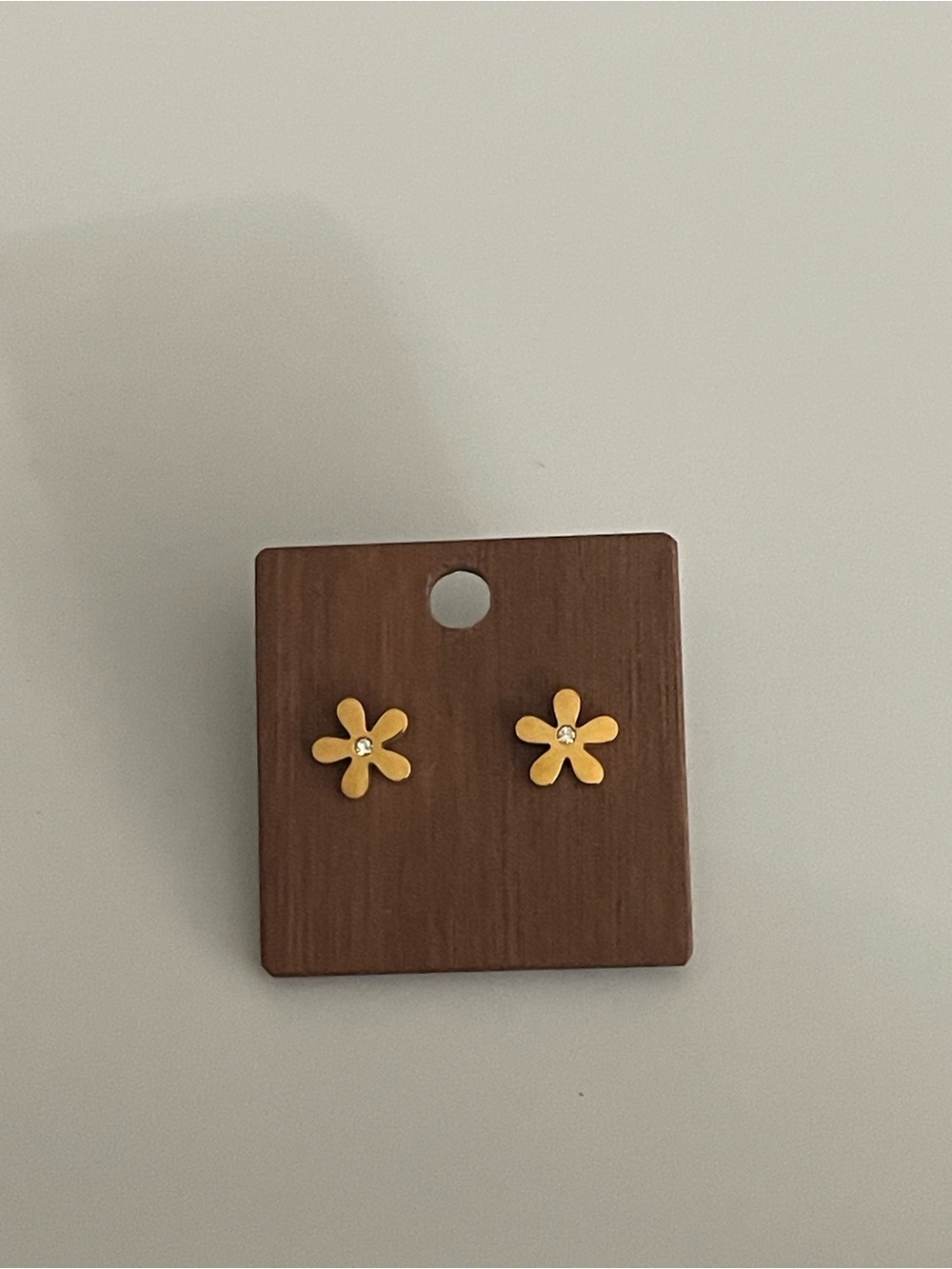 Gold Floral Stud Earrings with Crystal Center